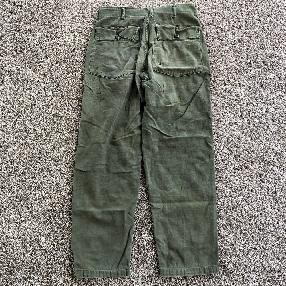 Vtg OG-107 Sateen Pants 29x28 Vietnam Era Fatigue Baker Trousers Distressed READ